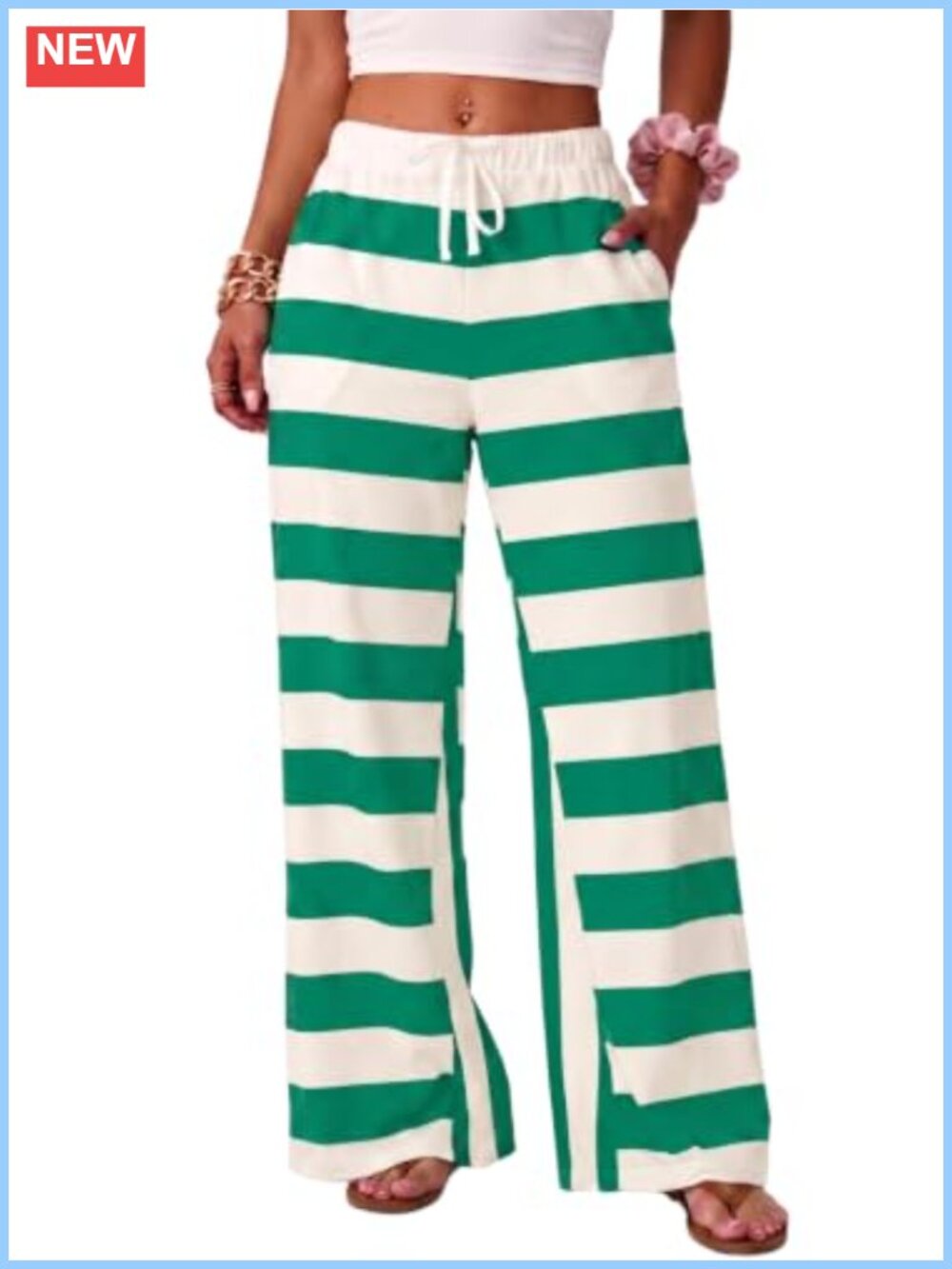 Striped Wide Leg High Waist Palazzo Pants with Pockets